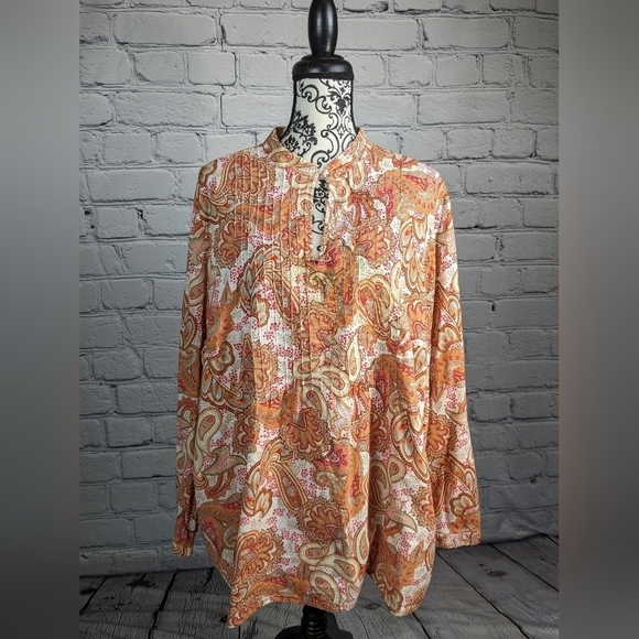 Charter Club Women's Long Sleeve paisley Print keyhole front Size 24w Top BBIN - Picture 1 of 10